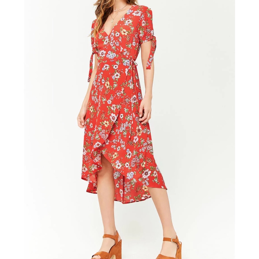 Forever 21 floral surplice wrap midi dress - Picture 1 of 11